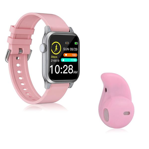 Kit 1 Relógio Smartwatch P18 Rosa Android IOS + 1 Mini Fone Bluetooth Rosa - Smart Bracelet
