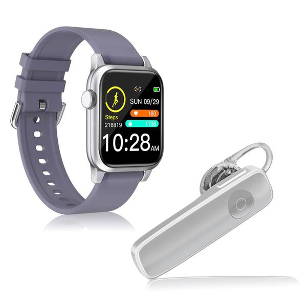 Kit 1 Relógio Smartwatch P18 Roxo Android IOS + 1 Fone Bluetooth Estéreo Headset Branco - Smart Bracelet