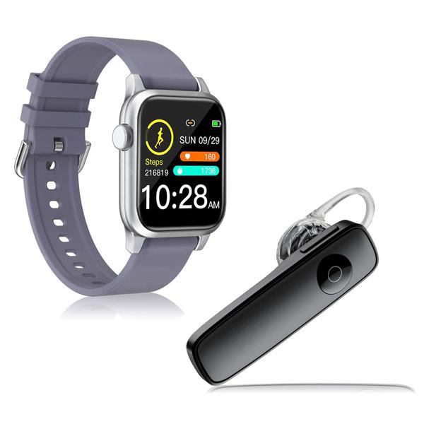 Kit 1 Relógio Smartwatch P18 Roxo Android IOS + 1 Fone Bluetooth Estéreo Headset Preto - Smart Bracelet