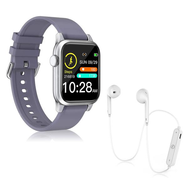 Kit 1 Relógio Smartwatch P18 Roxo Android IOS + 1 Fone Bluetooth S6 Branco - Smart Bracelet