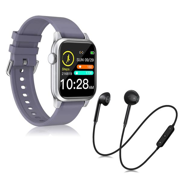 Kit 1 Relógio Smartwatch P18 Roxo Android IOS + 1 Fone Bluetooth S6 Preto - Smart Bracelet