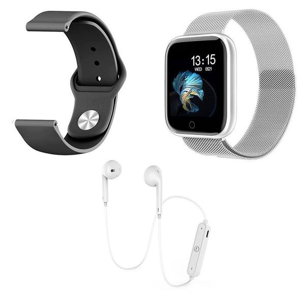 Kit 1 Relógio Smartwatch P70 Prata Android IOS + 1 Pulseira Extra + 1 Fone Bluetooth Original Branco - Smart Bracelet