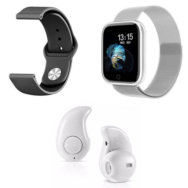 Kit 1 Relógio Smartwatch P70 Prata Android IOS + 1 Pulseira Extra + 1 Mini Fone Bluetooth Branco - Smart Bracelet