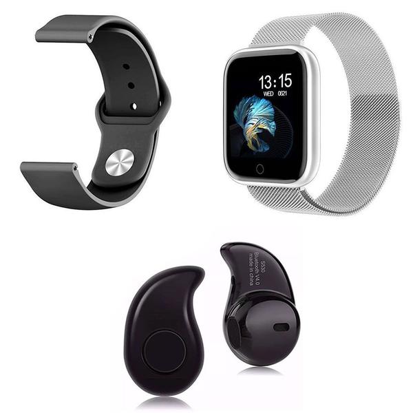 Kit 1 Relógio Smartwatch P70 Prata Android IOS + 1 Pulseira Extra + 1 Mini Fone Bluetooth Preto - Smart Bracelet