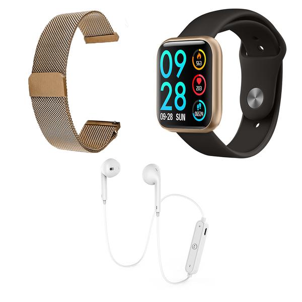 Kit 1 Relógio Smartwatch P80 Dourado Android IOS + 1 Pulseira Extra + 1 Fone Bluetooth Original Branco - P Smart