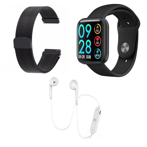 Kit 1 Relógio Smartwatch P80 Preto Android IOS + 1 Pulseira Extra + 1 Fone Bluetooth Original Branco - Smart Bracelet