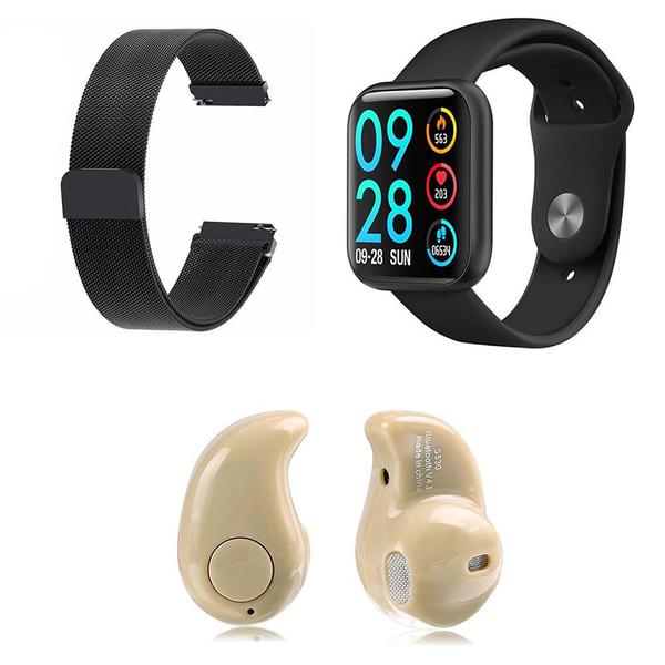 Kit 1 Relógio Smartwatch P80 Preto Android IOS + 1 Pulseira Extra + 1 Mini Fone Bluetooth Marfim - P Smart