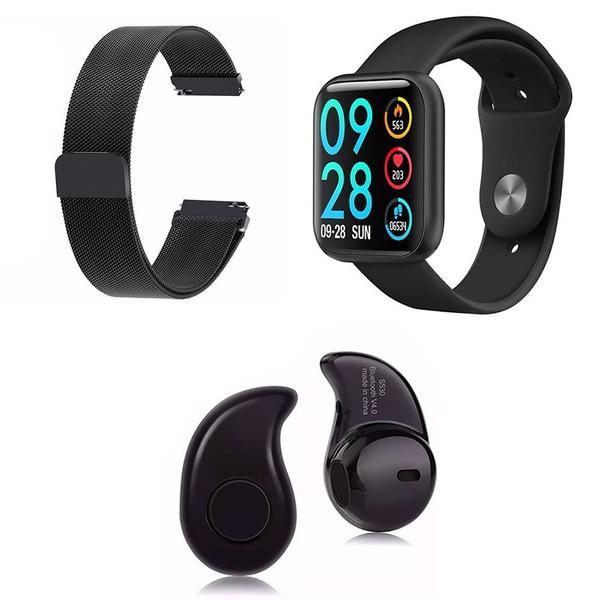 Kit 1 Relógio Smartwatch P80 Preto Android IOS + 1 Pulseira Extra + 1 Mini Fone Bluetooth Preto - Smart Bracelet