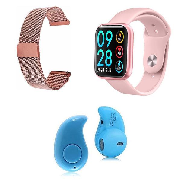 Kit 1 Relógio Smartwatch P80 Rosa Android IOS + 1 Pulseira Extra + 1 Mini Fone Bluetooth Azul - Smart Bracelet