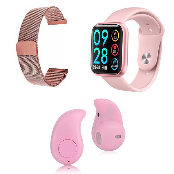 Kit 1 Relógio Smartwatch P80 Rosa Android IOS + 1 Pulseira Extra + 1 Mini Fone Bluetooth Rosa - P Smart