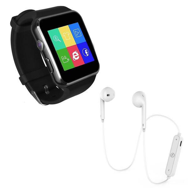 Kit 1 Relógio SmartWatch X6 Preto + 1 Fone Bluetooth Branco - X Smart