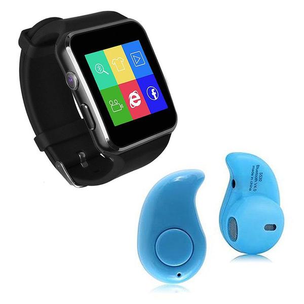 Kit 1 Relógio SmartWatch X6 Preto + 1 Mini Fone Bluetooh Azul - Smart Bracelet