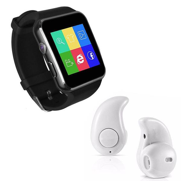 Kit 1 Relógio SmartWatch X6 Preto + 1 Mini Fone Bluetooh Branco - Smart Bracelet