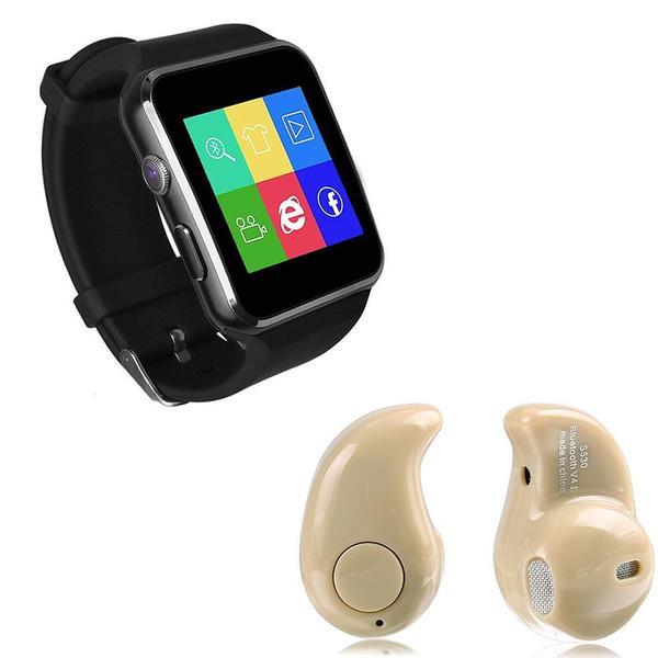 Kit 1 Relógio SmartWatch X6 Preto + 1 Mini Fone Bluetooh Marfim - X Smart