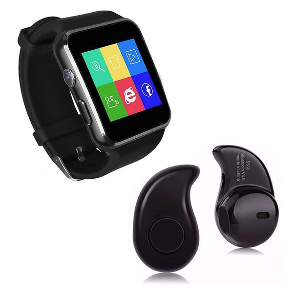 Kit 1 Relógio SmartWatch X6 Preto + 1 Mini Fone Bluetooh Preto - Smart Bracelet