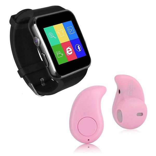 Kit 1 Relógio SmartWatch X6 Preto + 1 Mini Fone Bluetooh Rosa - X Smart