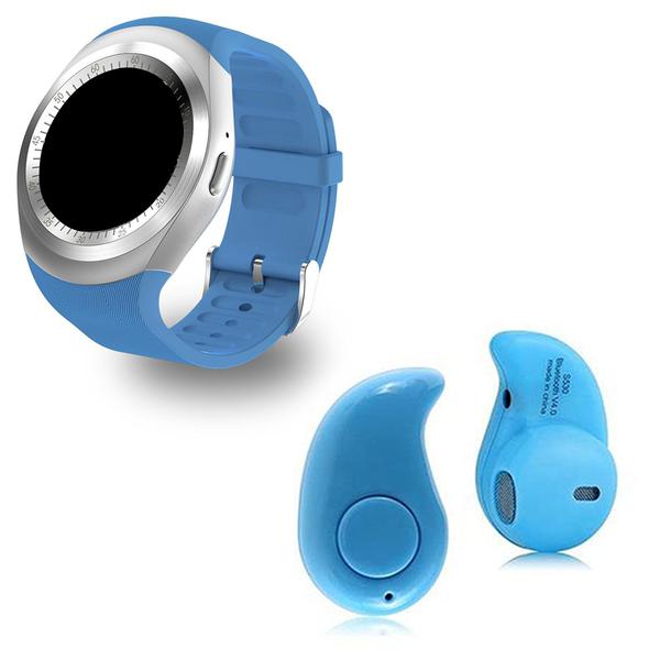 Kit 1 Relógio SmartWatch Y1 Azul + 1 Mini Fone Bluetooh Azul - Y Smart