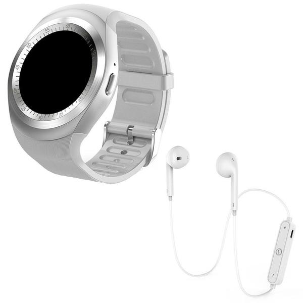 Kit 1 Relógio SmartWatch Y1 Branco + 1 Fone Bluetooh Original Branco - Y Smart