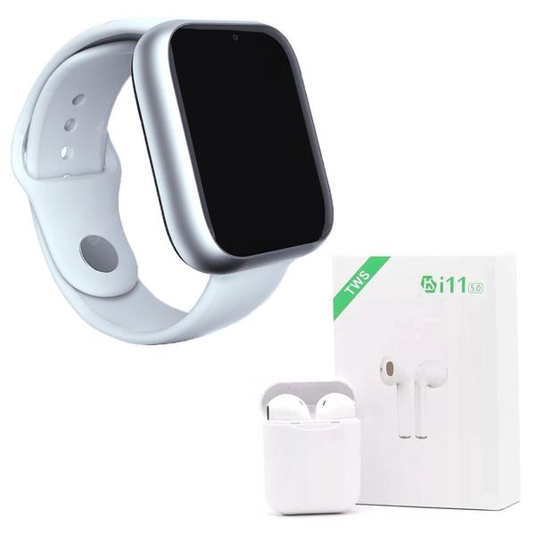Kit 1 Relógio SmartWatch Z6 Branco + 1 Fone Bluetooth I11 TWS Branco - Smart Bracelet