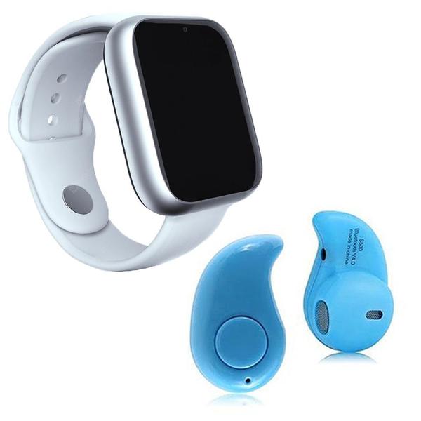 Kit 1 Relógio SmartWatch A1 Pro Plus Branco + 1 Mini Fone Bluetooth Azul - Smart Bracelet
