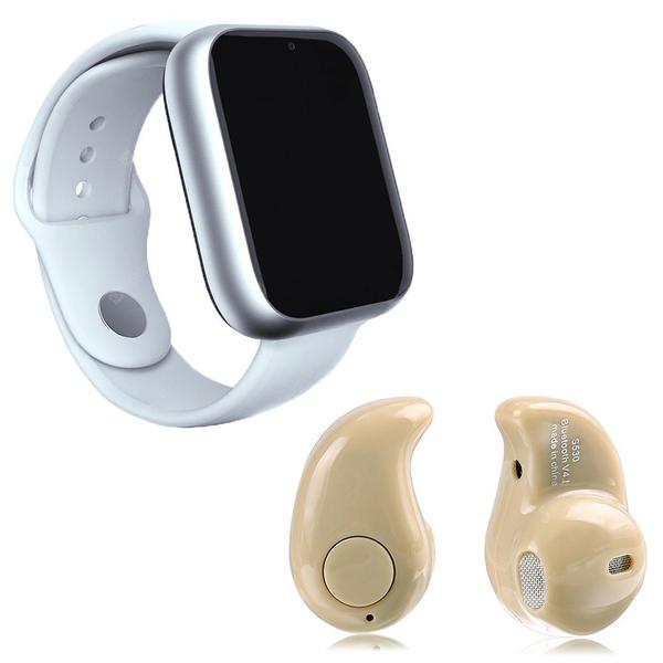 Kit 1 Relógio SmartWatch Z6 Branco + 1 Mini Fone Bluetooth Marfim - Smart Bracelet