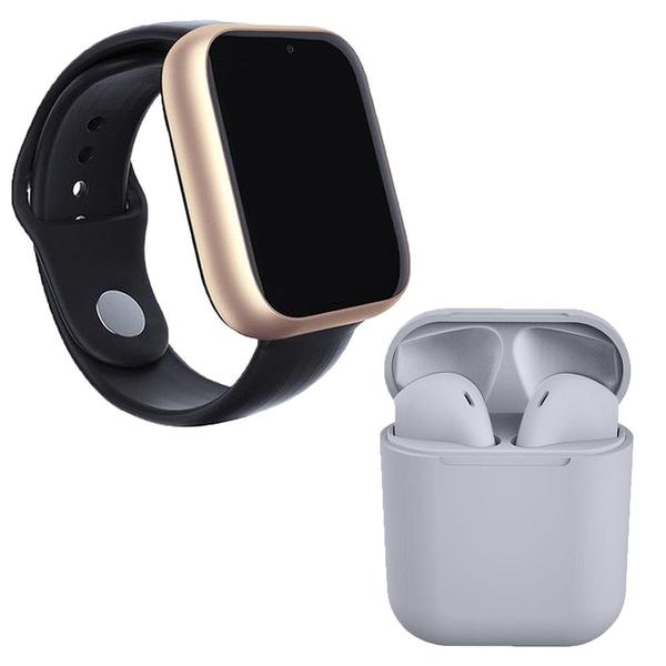 Kit 1 Relógio SmartWatch Z6 Dourado + 1 Fone Bluetooth I19 Cinza - Z Smart