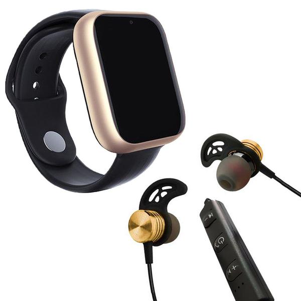 Kit 1 Relógio SmartWatch Z6 Dourado + 1 Fone Sem Fio Bluetooth Magnético Dourado - Z Smart