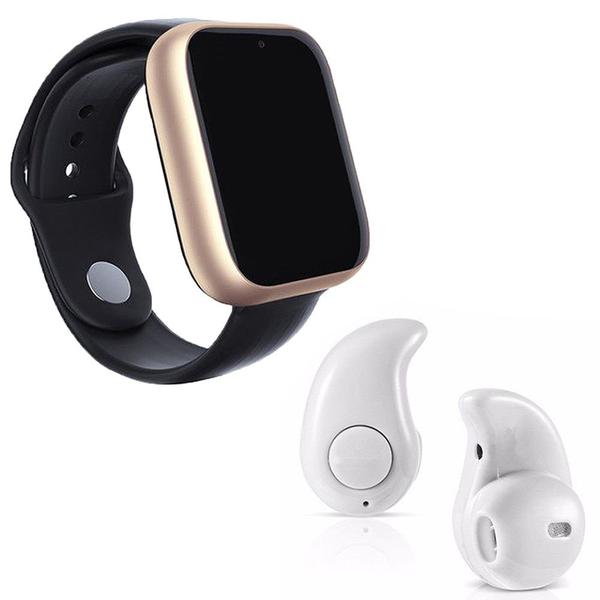 Kit 1 Relógio SmartWatch Z6 Dourado + 1 Mini Fone Bluetooth Branco - Z Smart