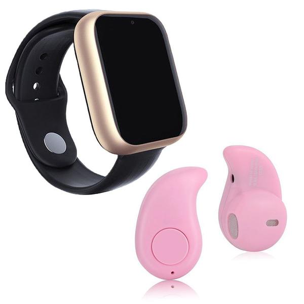 Kit 1 Relógio SmartWatch Z6 Dourado + 1 Mini Fone Bluetooth Rosa - Z Smart