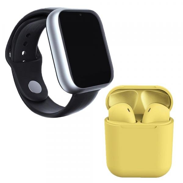 Kit 1 Relógio SmartWatch Z6 Prata + 1 Fone Bluetooth InPods 12 Amarelo - Z Smart