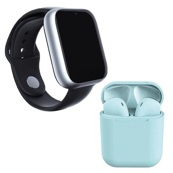 Kit 1 Relógio SmartWatch A1 Pro Plus Prata + 1 Fone Bluetooth InPods 12 Azul - Z Smart