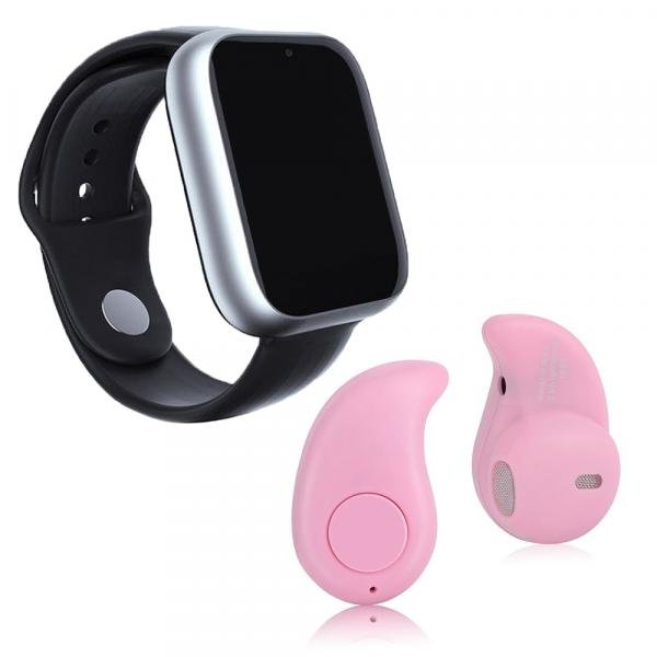 Kit 1 Relógio SmartWatch Z6 Prata + 1 Mini Fone Bluetooth Rosa - Z Smart