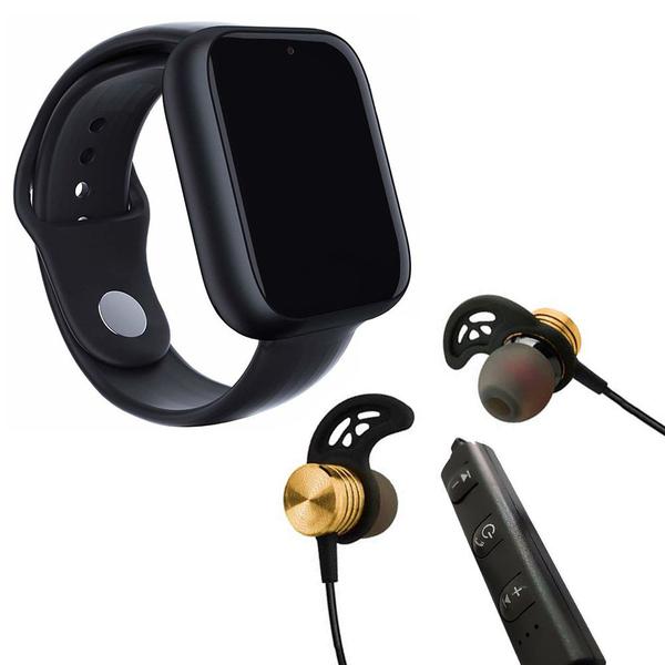 Kit 1 Relógio SmartWatch Z6 Preto + 1 Fone Sem Fio Bluetooth Magnético Dourado - Z Smart