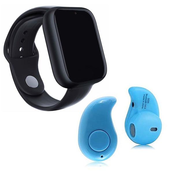 Kit 1 Relógio SmartWatch Z6 Preto + 1 Mini Fone Bluetooth Azul - Smart Bracelet