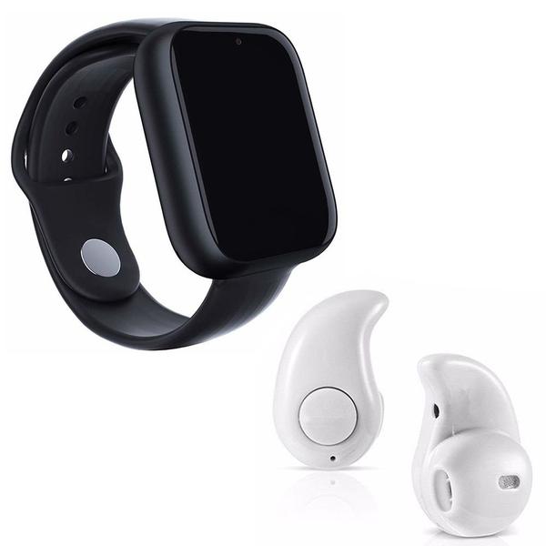 Kit 1 Relógio SmartWatch A1 Pro Plus Preto + 1 Mini Fone Bluetooth Branco - Smart Bracelet