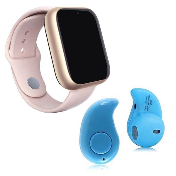 Kit 1 Relógio SmartWatch Z6 Rosa + 1 Mini Fone Bluetooth Azul - Z Smart