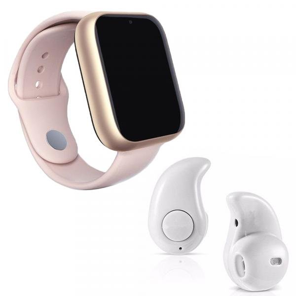 Kit 1 Relógio SmartWatch Z6 Rosa + 1 Mini Fone Bluetooth Branco - Z Smart