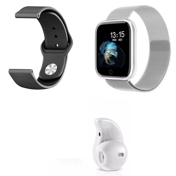 Kit 1 Smartwatch P70 Prata Android IOS + 1 Pulseira Extra + Mini Fone Bt Branco -Smart Bracelet