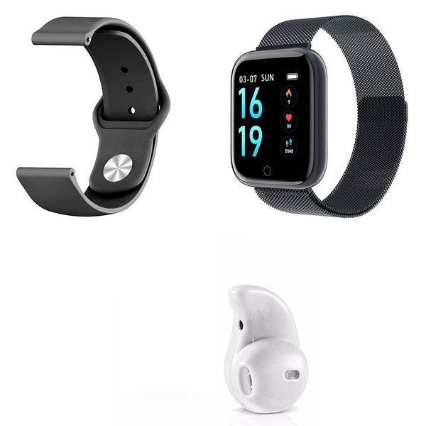 Kit 1 Smartwatch P70 Preto Android IOS + 1 Pulseira Extra + 1 Mini Fone Bt Branco - Smart Bracelet