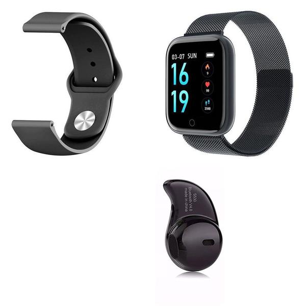 Kit 1 Smartwatch P70 Preto Android IOS + 1 Pulseira Extra + Mini Fone Bt Preto - Smart Bracelet