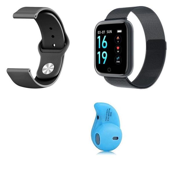 Kit 1 Smartwatch P70 Preto Android IOS + Pulseira Extra + Mini Fone Bluetooth Azul - Smart Bracelet