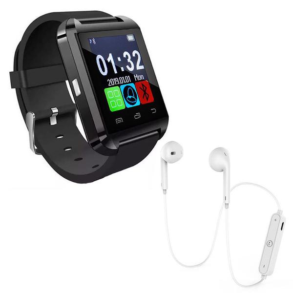 Kit 1 Smartwatch U8 Relogio Inteligente Bluetooth Ios Android Preto 1 Fone Bluetooh Original Branco - Smart Bracelet