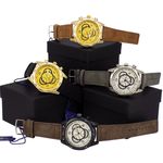 Kit 4 Relógios Masculino Dourado Original Couro Atacado