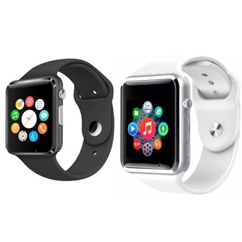 Kit com 02 Relógios Smartwatch A1 Touch Bluetooth Pedômetro Gear Chip - Preto e Branco