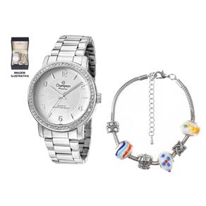 Kit de Relógio Feminino Analógico Champion CN28875Y - Prata com Pulseira Ornamentada