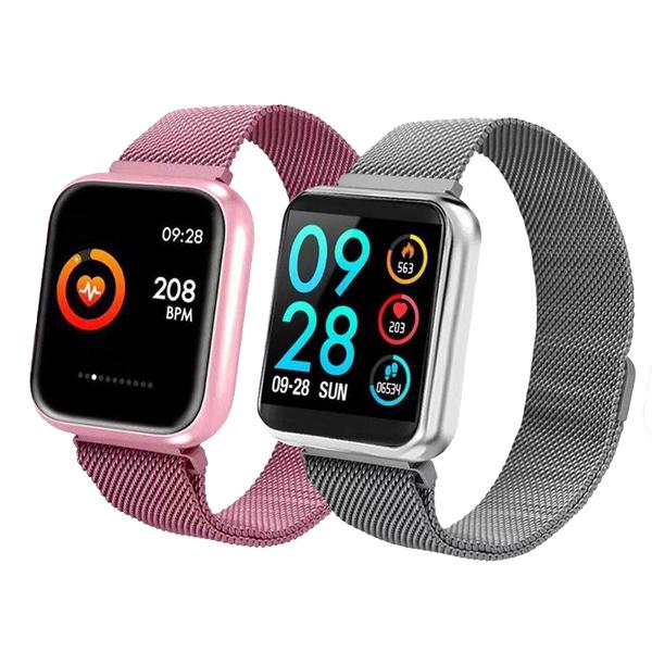 Kit Ele e Ela 1 Smartwatch P70 Prata Android IOS + 1 Smartwatch P70 Rosa Android IOS - Smart Bracelet