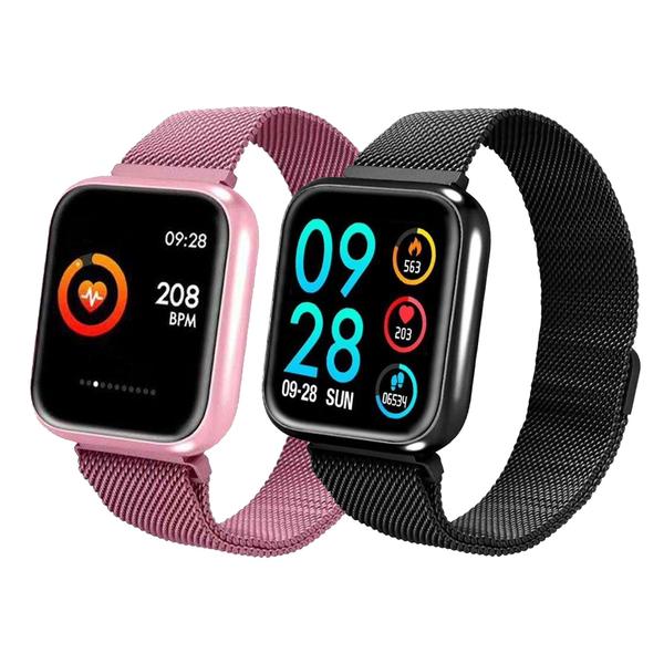 Kit Ele e Ela 1 Smartwatch P70 Preto Android IOS + 1 Smartwatch P70 Rosa Android IOS - Smart Bracelet