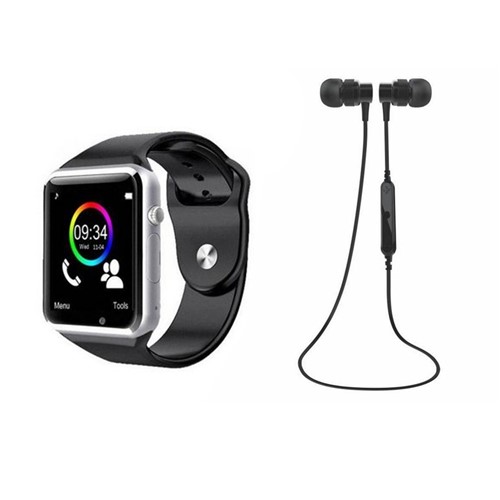 Kit Fone de Ouvido Bluetooth Sports e Relógio Smartwatch Armor Premium Preto