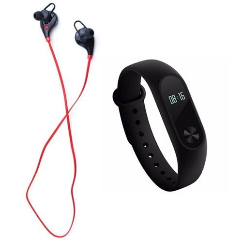 Kit Fone Xtrad de Ouvido Bluetooth e Relógio Bracelete Pedômetro Medidor de Pressão Preto