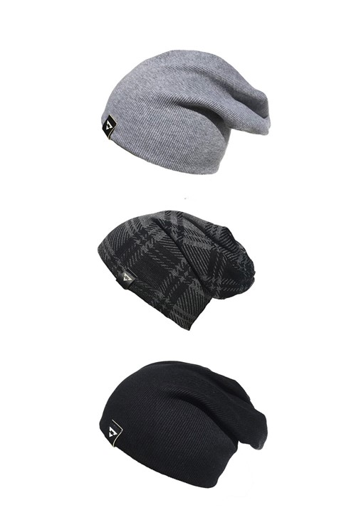 Kit 3 Gorros Beanie Brohood Xadrez Preto Cinza